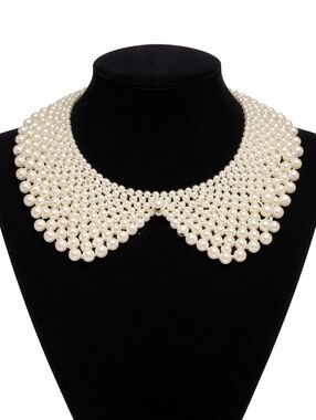 Faux Pearl Detachable Collar Necklace Statement Beaded Bib Peter Pan Style